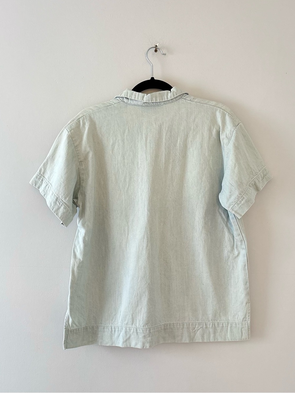 Ilana Kohn Denim Short Sleeve Blouse Flowy Boxy Oversized Collar Blue - Picture 4 of 4